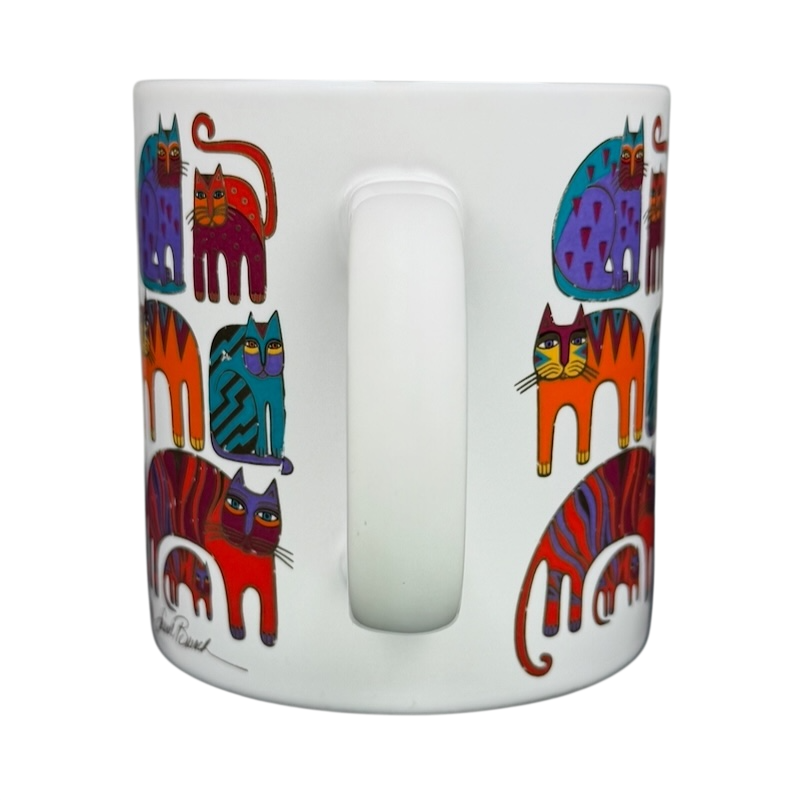 Colorful Fantastic Felines Mug Laurel Burch featuring playful cat designs in vibrant colors