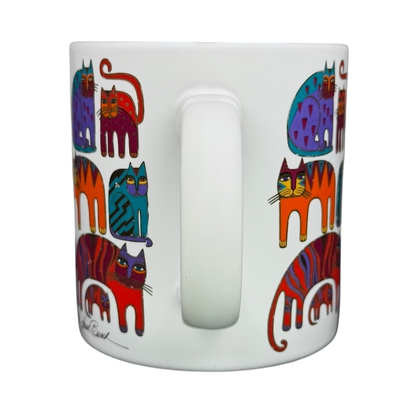 Colorful Fantastic Felines Mug Laurel Burch featuring playful cat designs in vibrant colors