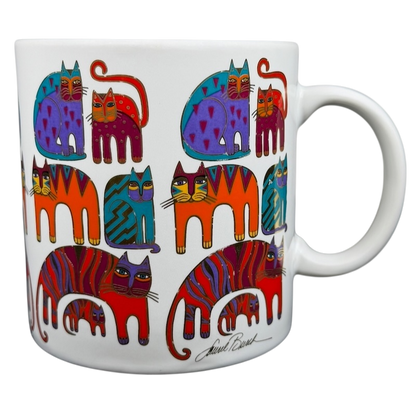Colorful Fantastic Felines Mug Laurel Burch featuring vibrant cat designs on a white background