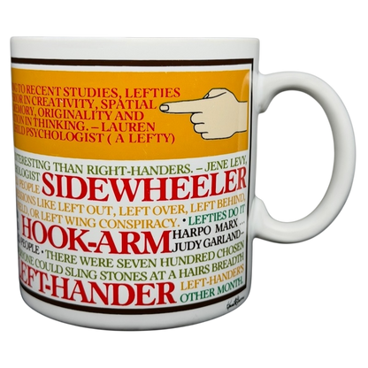 Lefty Kenneth Grooms Mug The Toscany Collection featuring colorful text about left-handedness and creativity