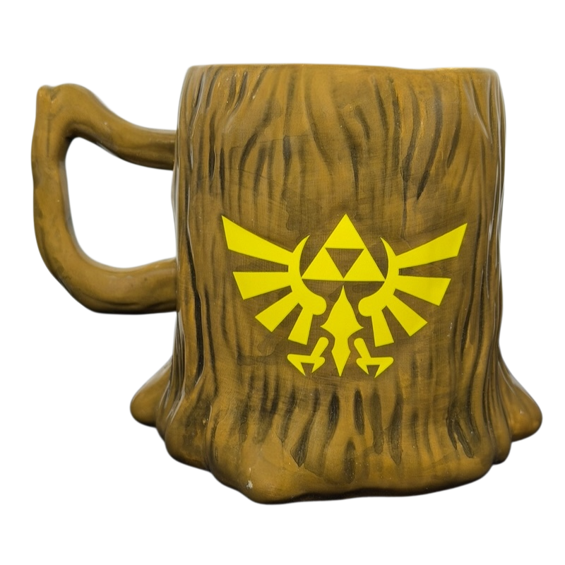 Legend Of Zelda Deku Tree Nintendo Mug Just Funky with textured bark design and logo