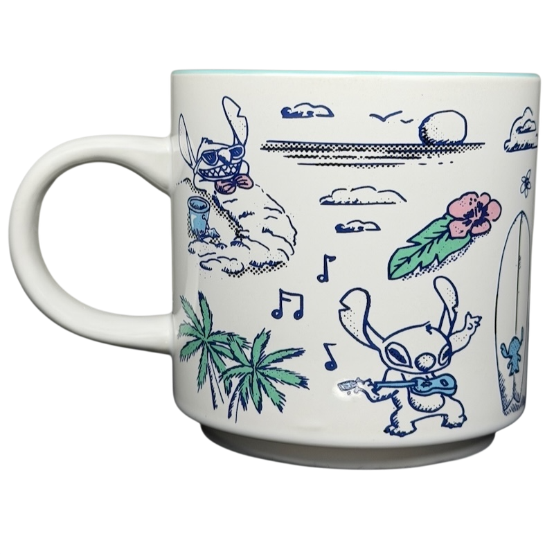 Lilo and Stitch Hawaii Sketch Art Mug Disney featuring playful sketches of Stitch and tropical elements