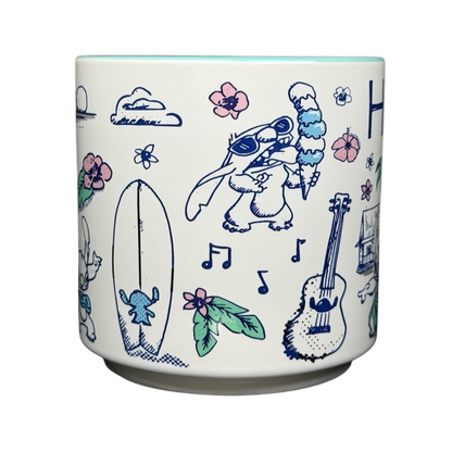Lilo and Stitch Hawaii Sketch Art Mug Disney featuring vibrant illustrations of characters and Hawaiian elements