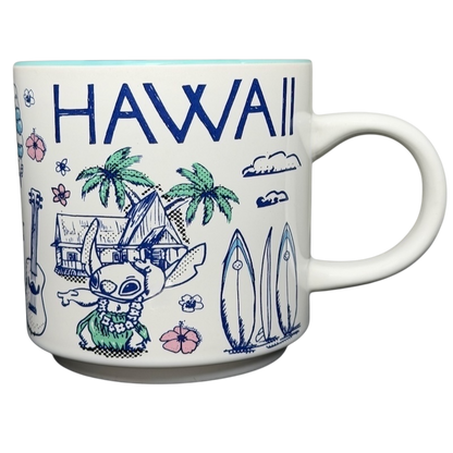 Lilo and Stitch Hawaii Sketch Art Mug Disney featuring tropical designs and surfboards