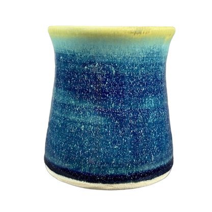 Green blue signed Lindsoe Clayworks mug with a smooth, glossy finish and unique design