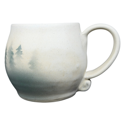 Lindsoe Clayworks trees collectible mug featuring a beautiful forest silhouette design