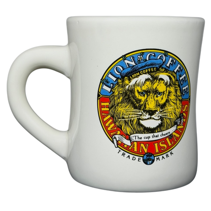 Lion Coffee vintage Mug featuring a colorful lion design and Hawaiian Islands branding