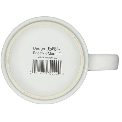 Bottom view of LISA poetry vintage mug Papel with a green interior and barcode information