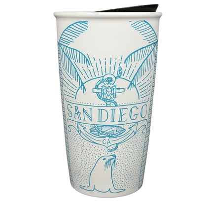 Local Collection San Diego Tumbler Starbucks featuring a playful design of palm trees and sea lion