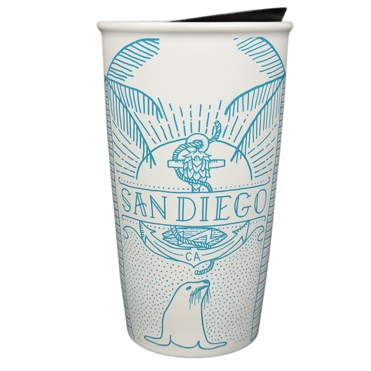 Local Collection San Diego Tumbler Starbucks featuring a playful design of palm trees and sea lion