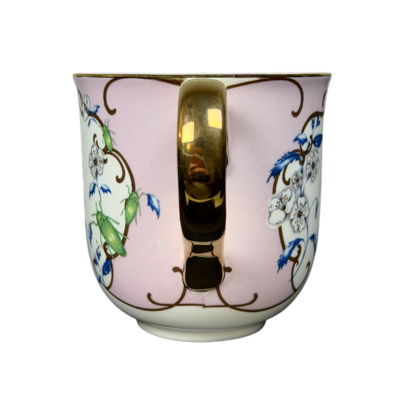 Lou Rota Nature Table Monogram Initial Mug Anthropologie with Floral Design and Gold Handle