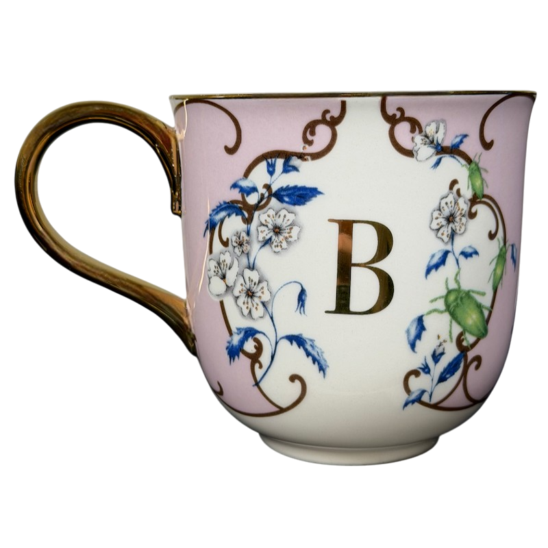 Lou Rota Nature Table Monogram Initial Mug Anthropologie featuring a floral design with a letter B in gold