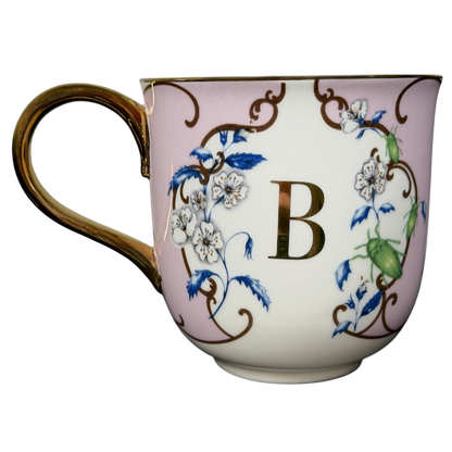 Lou Rota Nature Table Monogram Initial Mug Anthropologie featuring a floral design with a letter B in gold