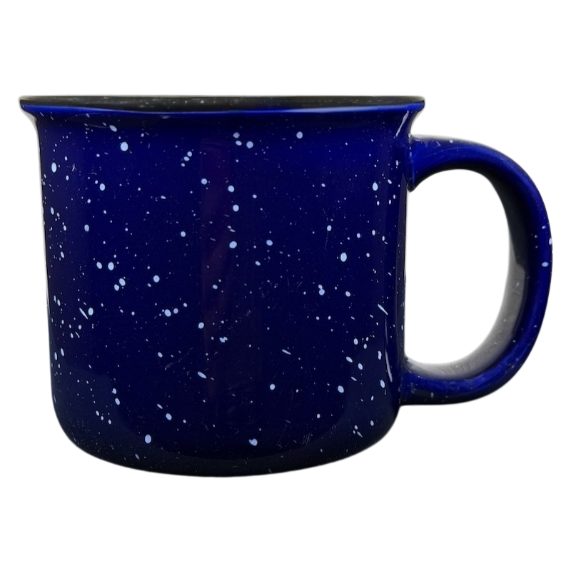 Blue speckled enamel Louder With Crowder Mug for coffee and tea lovers