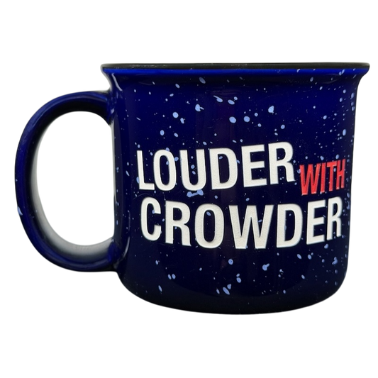 Louder With Crowder Mug in Navy Blue with Bold White Text for Fans of the Podcast