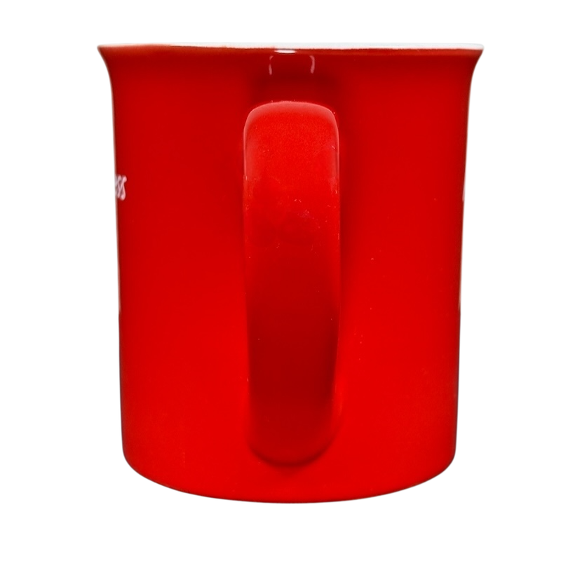 Red ceramic coffee mug with handle facing forward on black background hot mess Love Your Mug