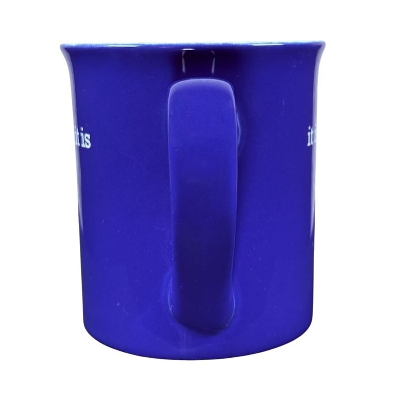 Royal blue ceramic coffee mug with large handle front view it is what it is Love Your Mug printed slogan