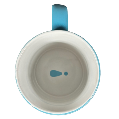 Top view of ceramic mug with white interior and blue teardrop design and blue handle make it happen blue Love Your Mug