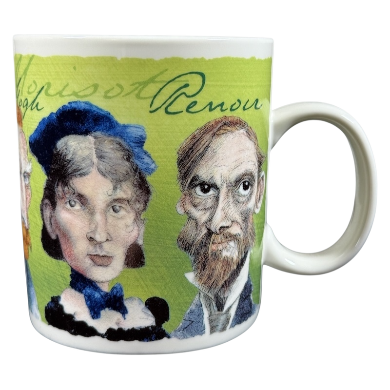 Luminary Graphics literary luminary impressionists mug vintage with illustrated caricature portraits on green background