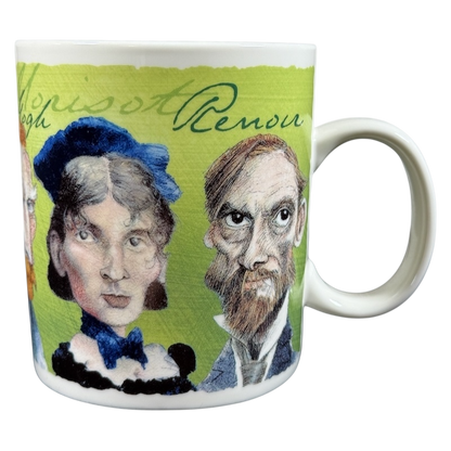 Luminary Graphics literary luminary impressionists mug vintage with illustrated caricature portraits on green background