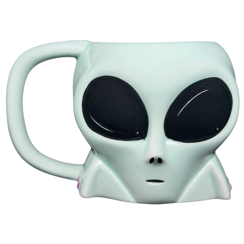 Lyon Motion Products vintage alien mug with a unique alien face design and large black eyes