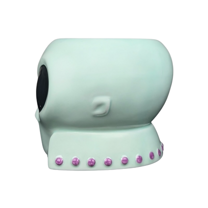 Lyon Motion Products vintage alien mug in green with pink detailing on the back side