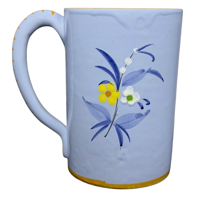 Floral Hand-Painted Made in Italy Pottery Mug featuring vibrant blue and yellow flowers