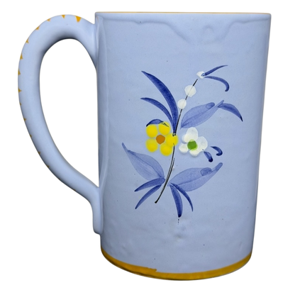 Floral Hand-Painted Made in Italy Pottery Mug featuring vibrant blue and yellow flowers