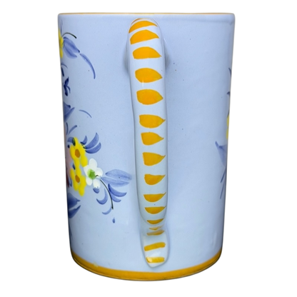 Floral Hand-Painted Made in Italy Pottery Mug with Elegant Design and Unique Handle