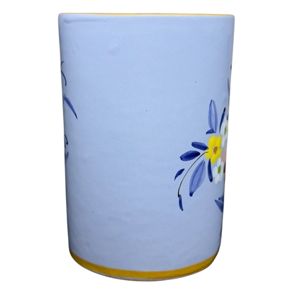 Floral Hand-Painted Made in Italy Pottery Mug with Blue and Yellow Flower Design