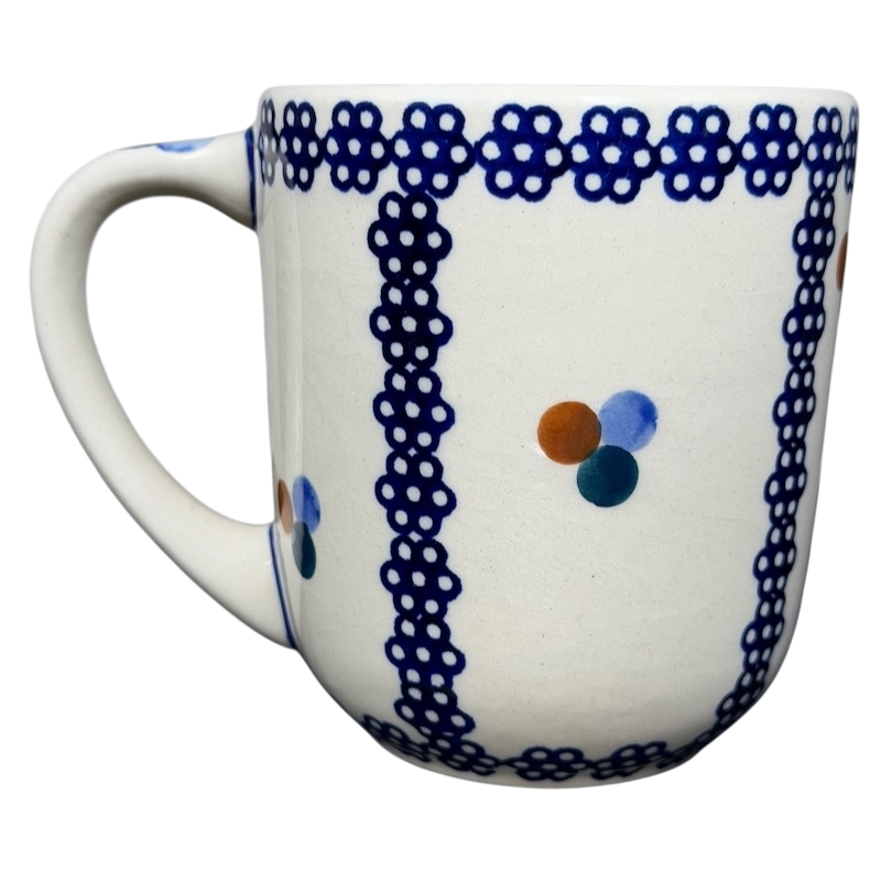 Polish Pottery Boleslawiec Blue Geometric Circles Mug Manufaktura featuring intricate floral designs