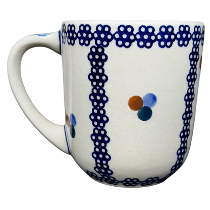 Polish Pottery Boleslawiec Blue Geometric Circles Mug Manufaktura featuring intricate floral designs