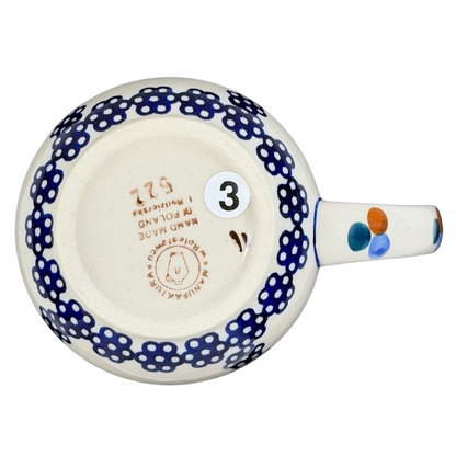 Bottom view of Polish Pottery Boleslawiec Blue Geometric Circles Mug Manufaktura showcasing intricate design and markings