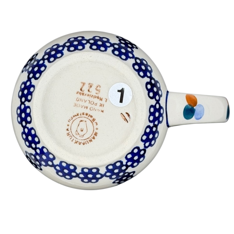 Bottom view of Polish Pottery Boleslawiec Blue Geometric Circles Mug Manufaktura showcasing intricate designs