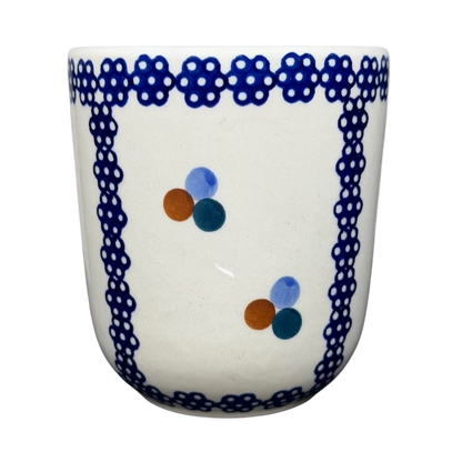 Polish Pottery Boleslawiec Blue Geometric Circles Mug Manufaktura with colorful dots and flower design