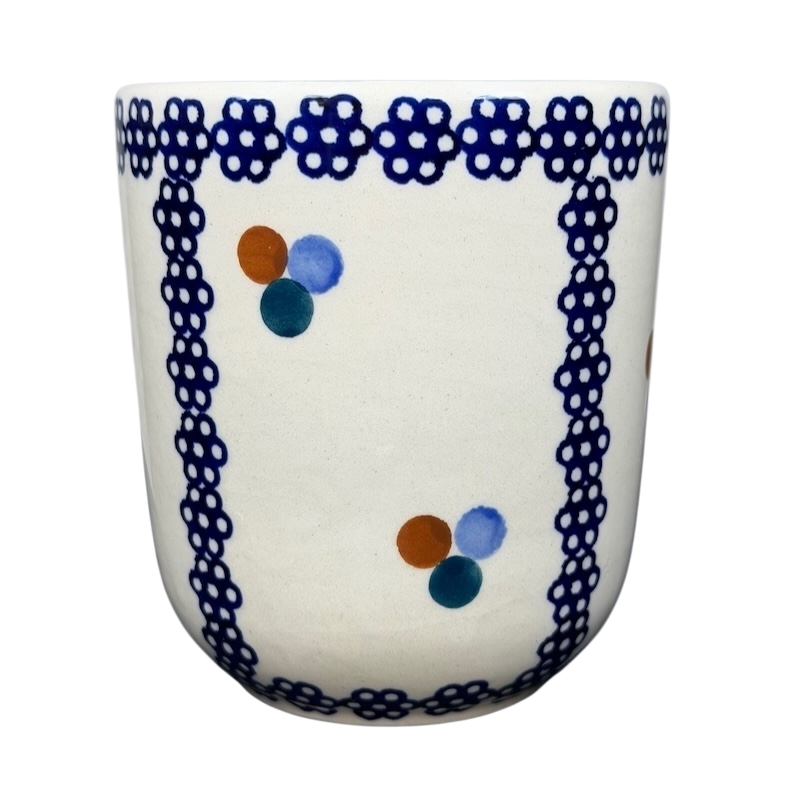 Polish Pottery Boleslawiec Blue Geometric Circles Mug Manufaktura with floral border design
