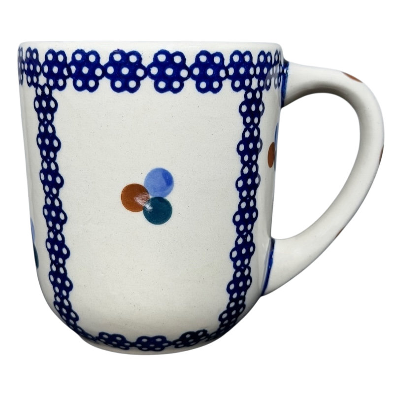 Polish Pottery Boleslawiec Blue Geometric Circles Mug Manufaktura with colorful designs and intricate trim