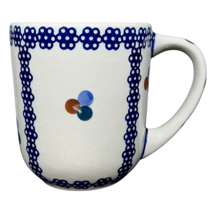 Polish Pottery Boleslawiec Blue Geometric Circles Mug Manufaktura with colorful designs and intricate trim