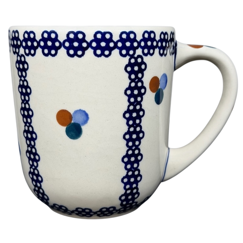 Polish Pottery Boleslawiec Blue Geometric Circles Mug Manufaktura with intricate floral patterns