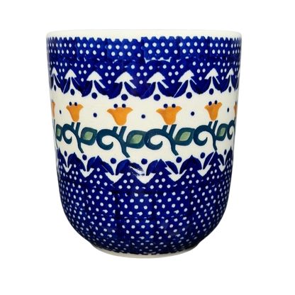 Polish Pottery Boleslawiec Blue Polka Dot & Orange Tulip Mug Manufaktura with intricate designs