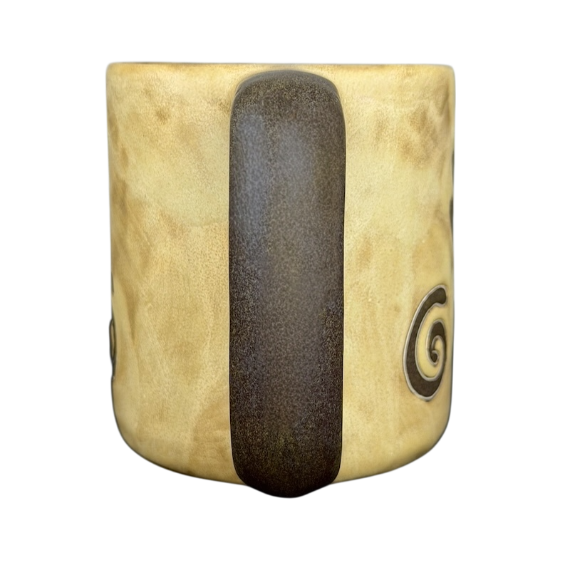 Mara Mexico Hopi healing hand collectible mug with detailed spiral design on the side