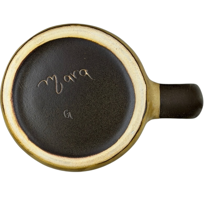 Underside view of Mara Mexico Hopi healing hand collectible mug showcasing signature and craftsmanship