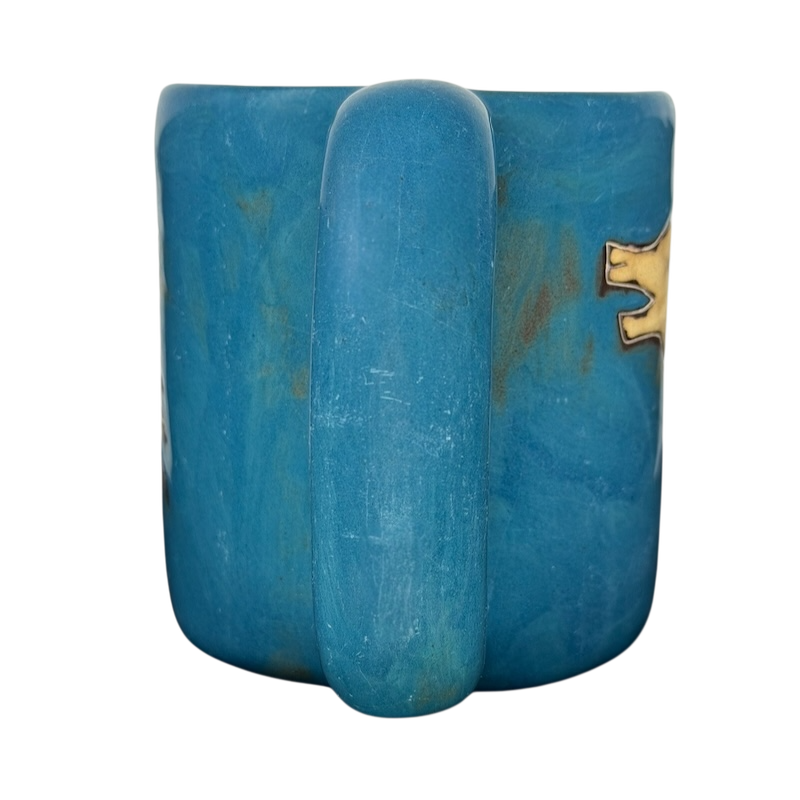 Mara Mexico pottery mug horse featuring a vibrant blue color and unique textured design