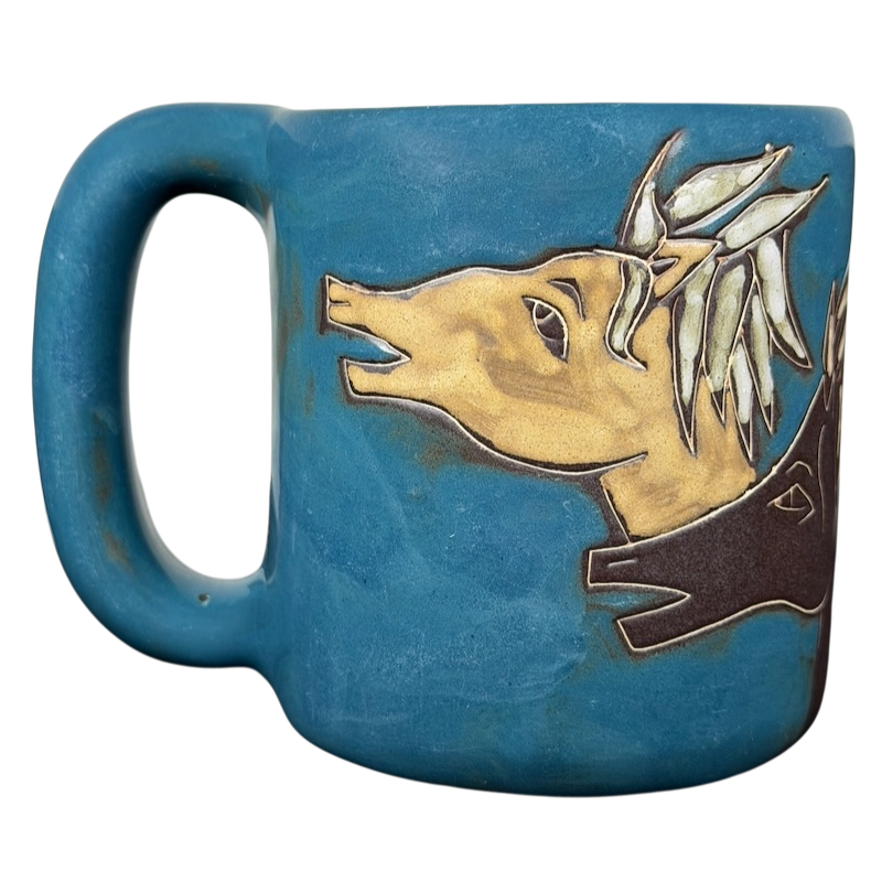 Mara Mexico pottery mug horse featuring a unique horse design on a blue background