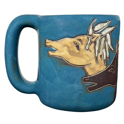 Mara Mexico pottery mug horse featuring a unique horse design on a blue background