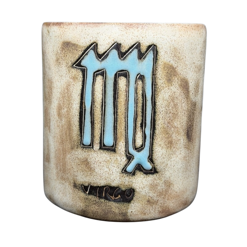 Virgo Astrology Zodiac Mug Mara Mexico with a unique design and blue accents featuring the Virgo symbol