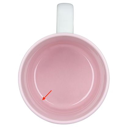 Top view of a pink Marilyn poetry mug vintage showcasing its smooth interior design