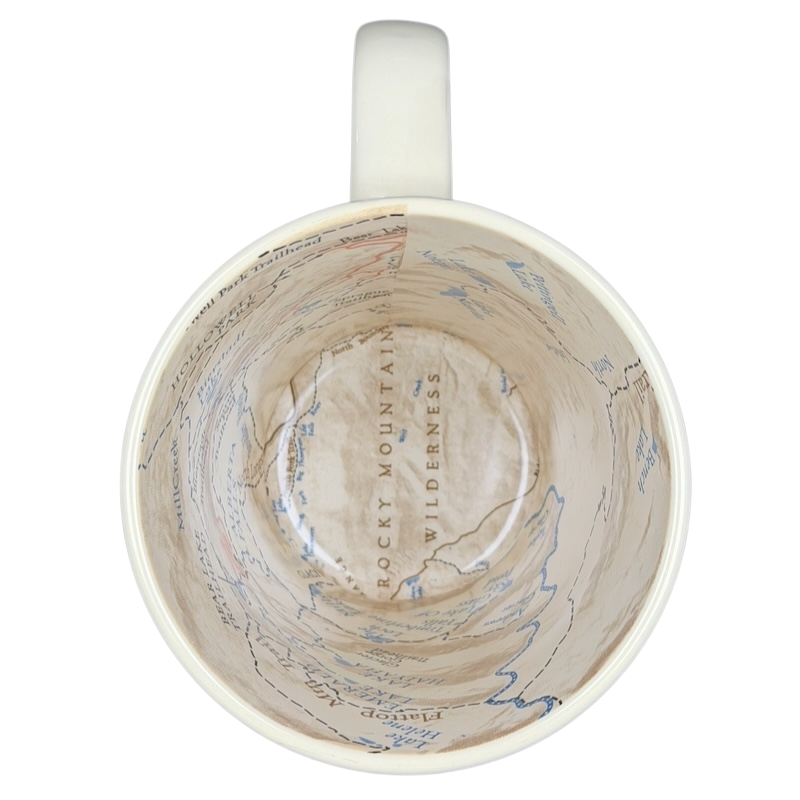 Rocky Mountain National Park Mug McGovern And Company featuring a detailed wilderness map design inside