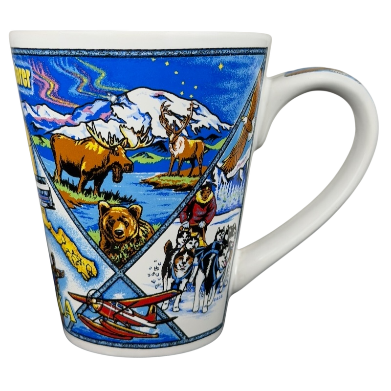 McKinley Explorer Alaska mug featuring wildlife and scenic landscapes in vibrant colors