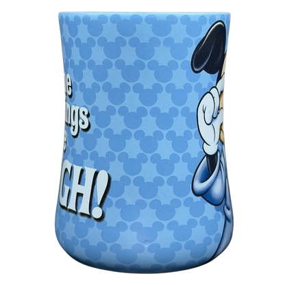 Disney Mickey Mouse collectible mornings mug in blue featuring playful design and Mickey's expressive pose